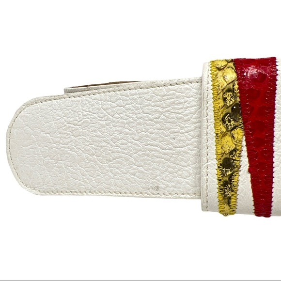 Vintage Carlos Falchi White Calfskin Leather Wide Belt w/ Snakeskin Design